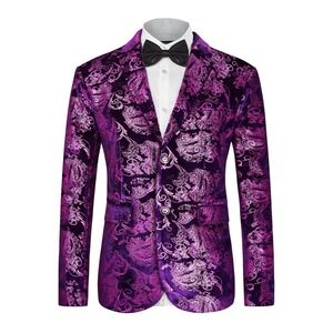 Men Formal Dress Floral Notched Lapel Collar Slim Fit Stylish Wedding Blazer